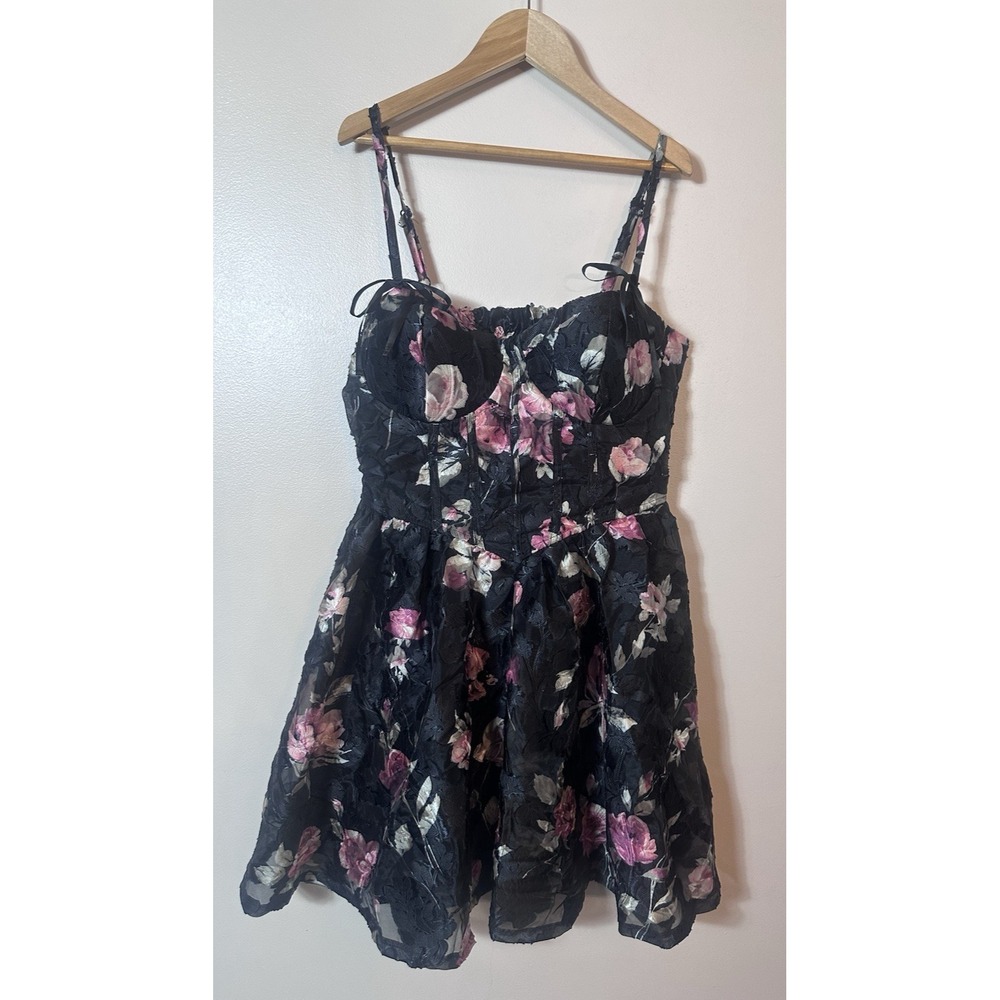 Trixxi Dress Juniors Large Black Pink Floral Embroidered Fairy Goth Balletcore L